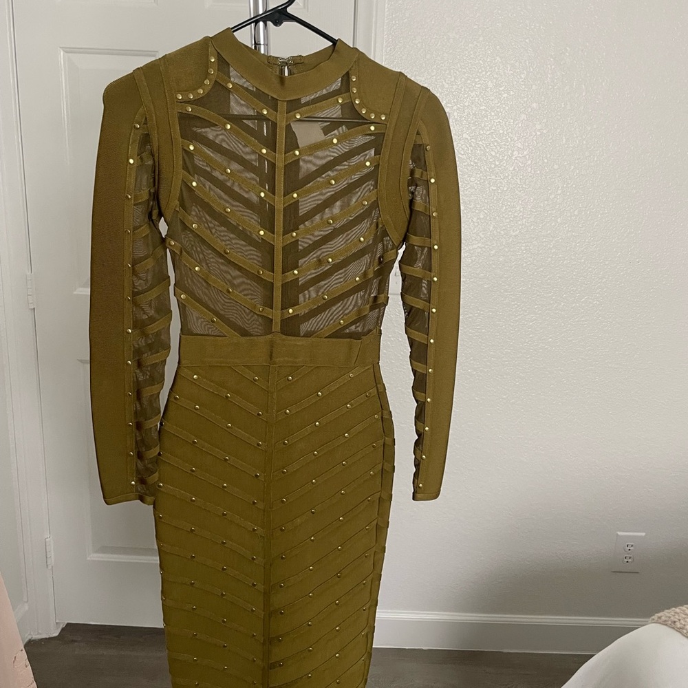 Elegant Olive Green Studded Dress